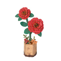 Rolife Red Camellia Wooden Bloom Craft