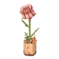Rolife Pink Rose Wooden Bloom Craft